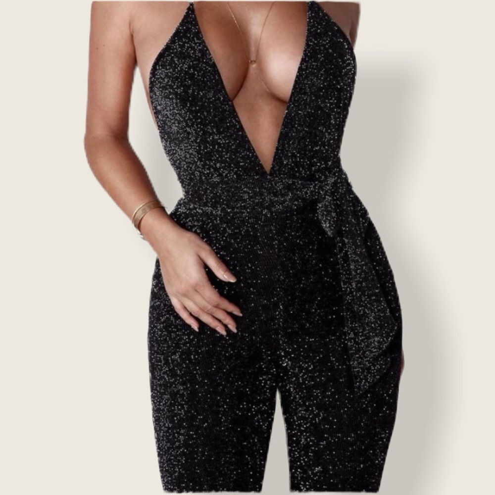 JLUXLABEL Saturday Night Shimmer Halter Jumpsuit